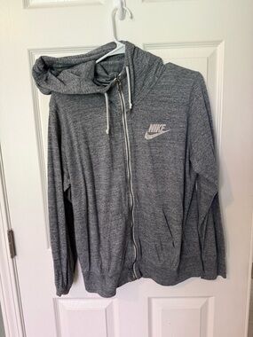 Nike Gray Full-Zip Hoodie with White Logo